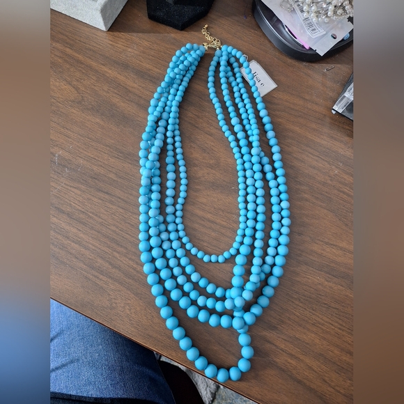 Lisa e blue beaded 5 strand statement necklace - Picture 1 of 6
